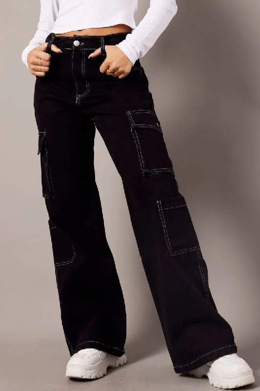 Black Cargo Jean Mid Rise