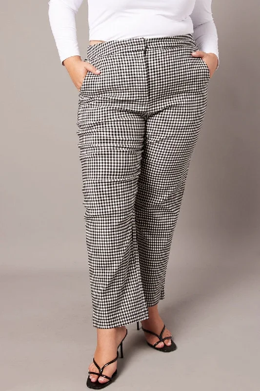 Black Check Slim Pants High Rise