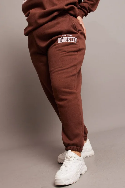 Brown Track Pants High Rise