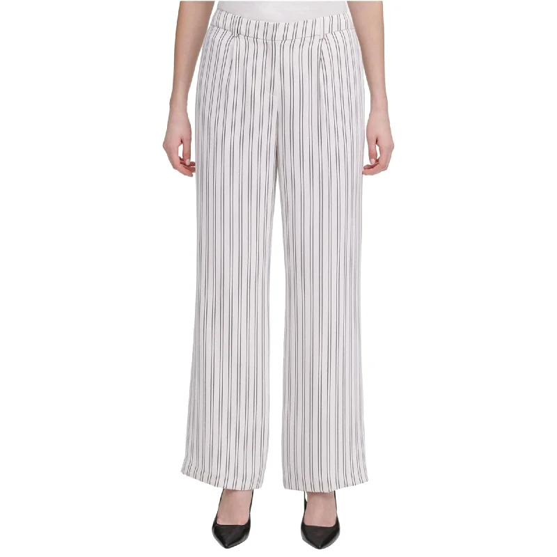 Calvin Klein Womens Double Stripe Dress Pants, White, 4