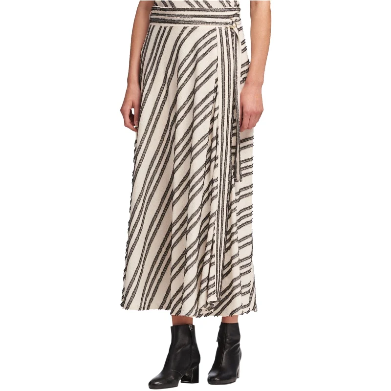 DKNY Womens Eyelash Stripe Maxi Skirt, Off-White, 16