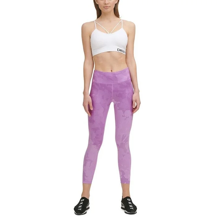 DKNY Women's Moisture Wicking Pocketed Stretch Pull On Style Printed Active Wear High Waist Leggings Purple Size X-Small