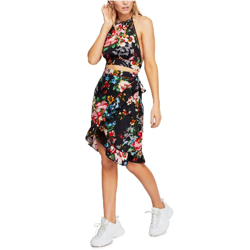 Free People Womens 2 Piece Set Floral Wrap Skirt