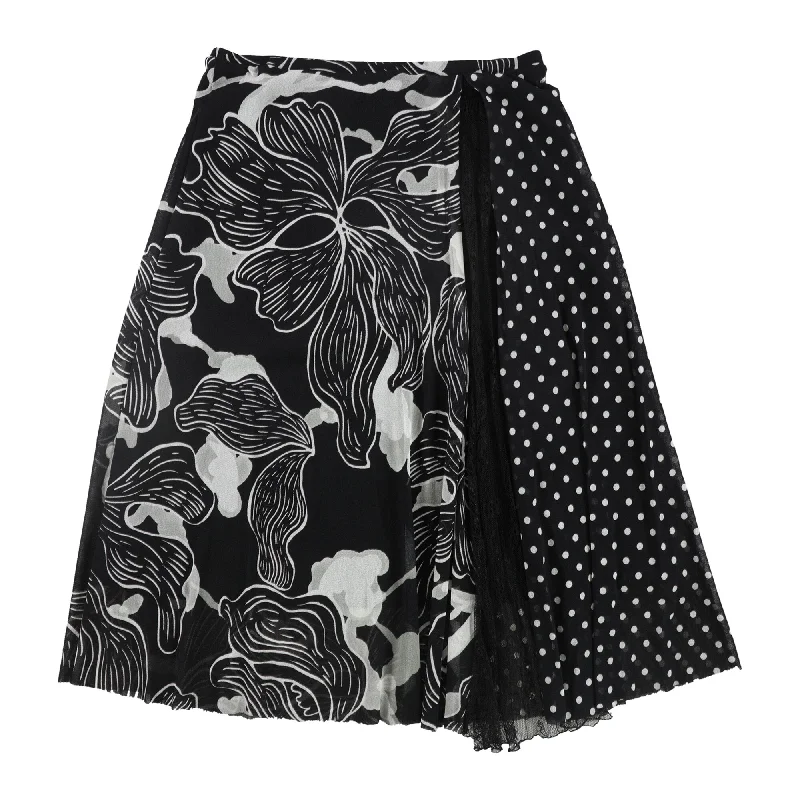 Fuzzi Womens Floral & polka Dot Tulle Tulle Skirt, Black, Large