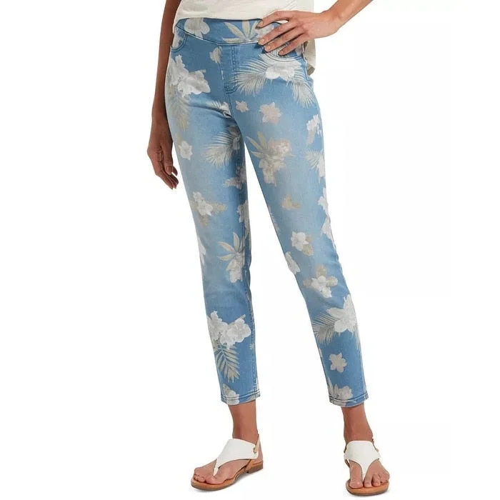 Hue Women's Tropical Orchid Ultra Soft Denim High Waist Skimmer Leggings Blue/Flowers Size X-Small