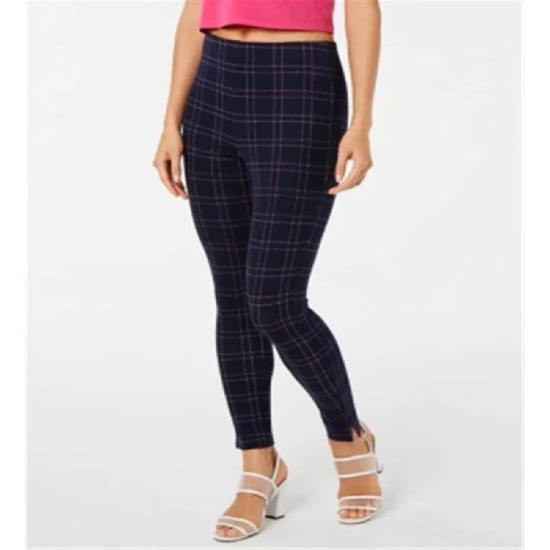 Hue Women's Windowpane Knit High Waist Cropped Skimmer Leggings Blue Size Medium