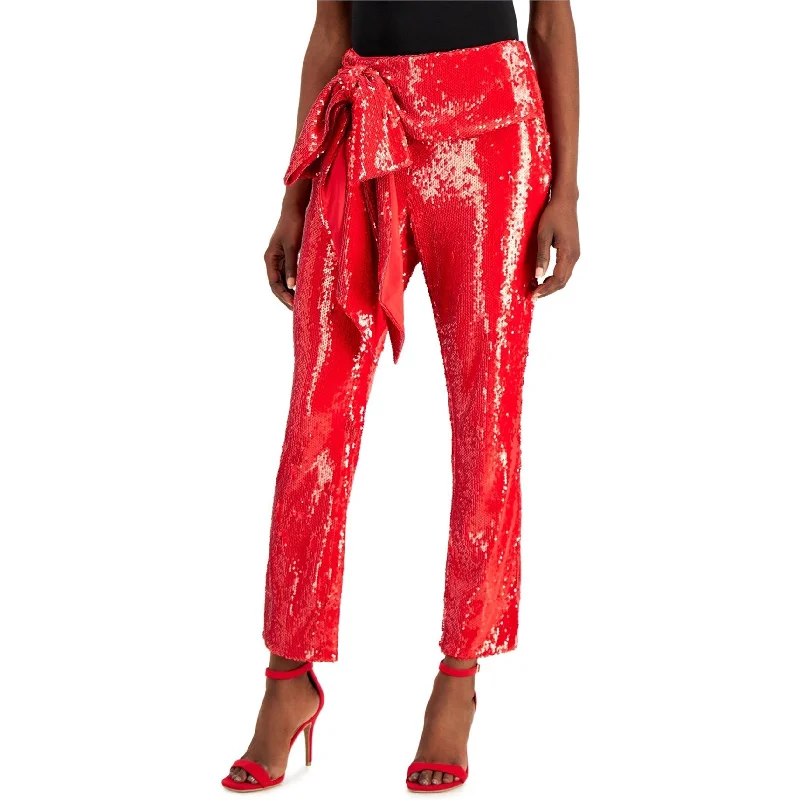 I-N-C Womens Sequin Dress Pants, Red, Small