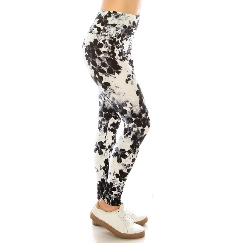 Long Yoga Style Banded Lined Multi Printed Knit Legging With High Waist