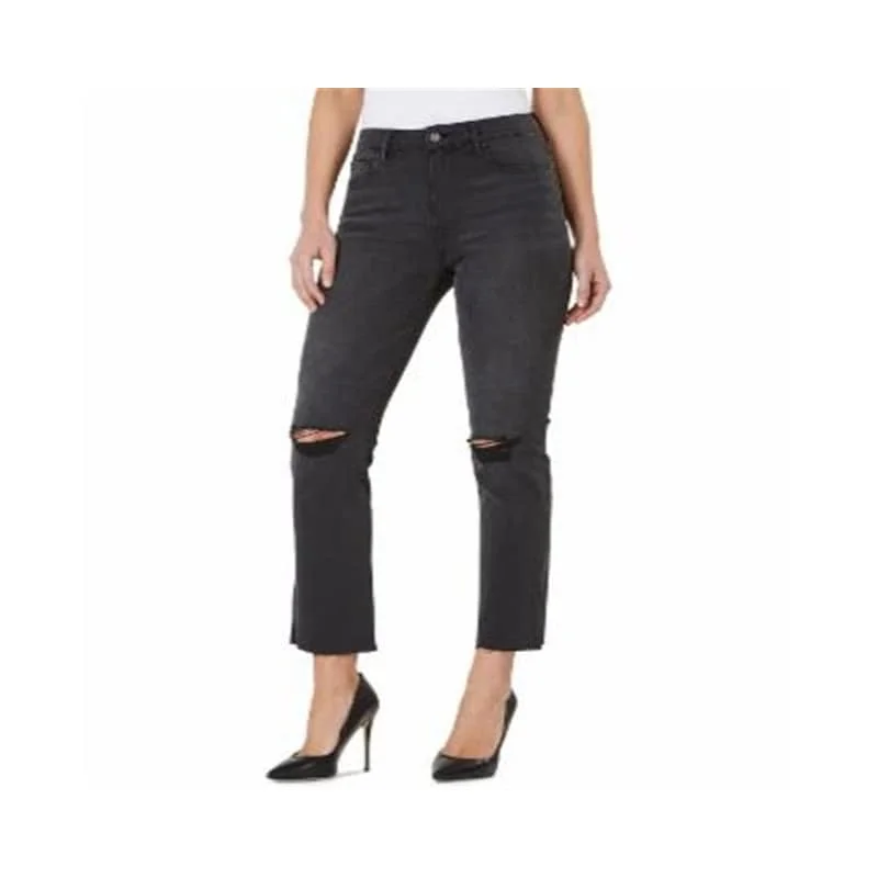 Numero Women's High Rise Distressed Straight Leg Jeans Black Size 30