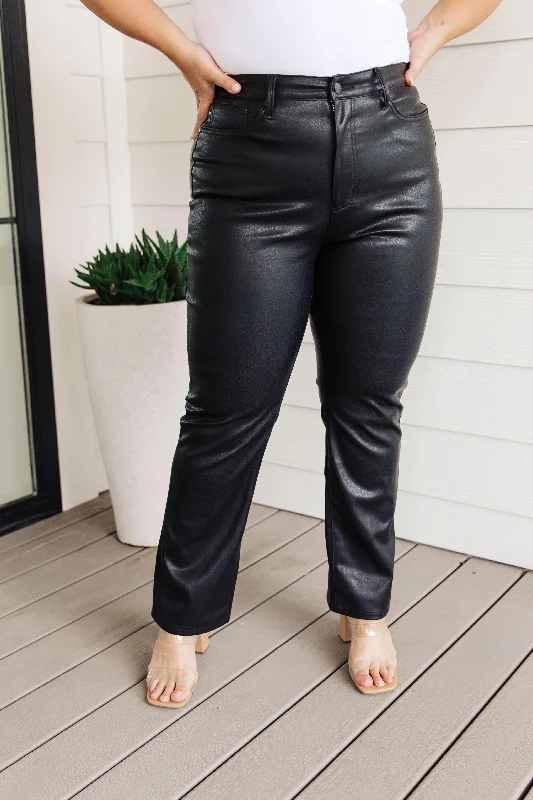 Tanya Control Top Faux Leather Pants in Black - Judy Blue