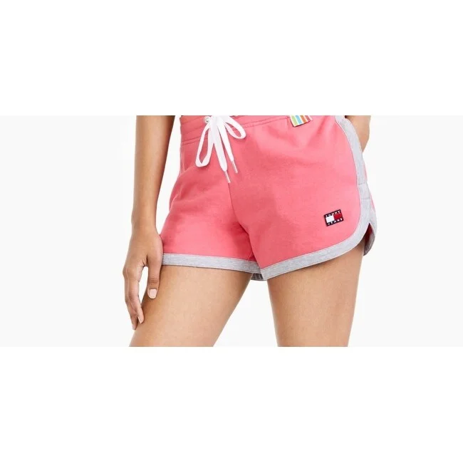 Tommy Jeans Women's Contrast Hem Drawstring Casual Shorts Pink Size Medium