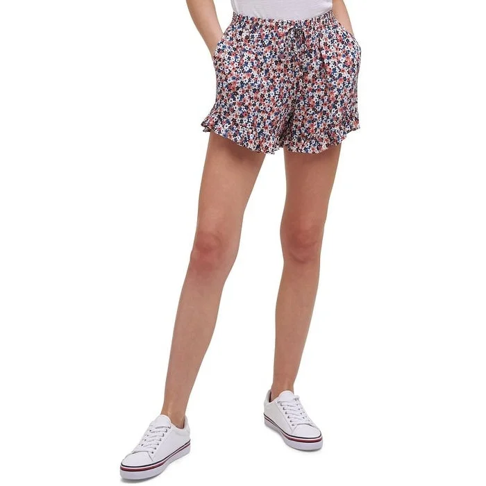 Tommy Jeans Women's Floral Ruffle Shorts Blue/Orange Size X-Large