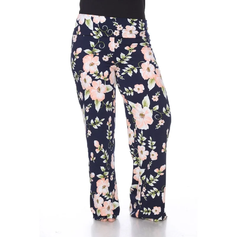 White Mark Women's Floral Print Plus Size Palazzo Pants