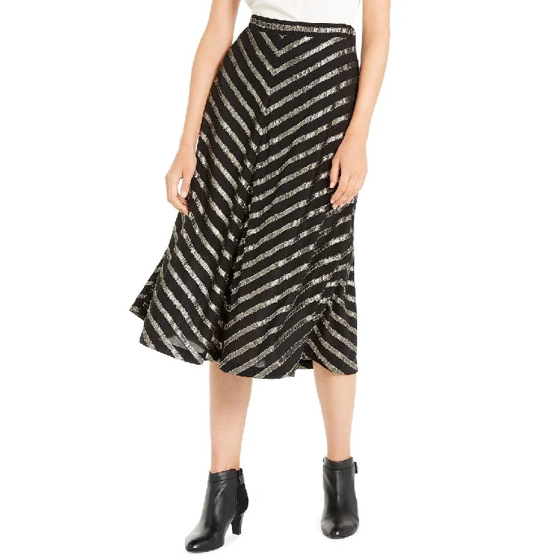 Alfani Women's Pleated Metallic-Stripe Skirt Black Size 12