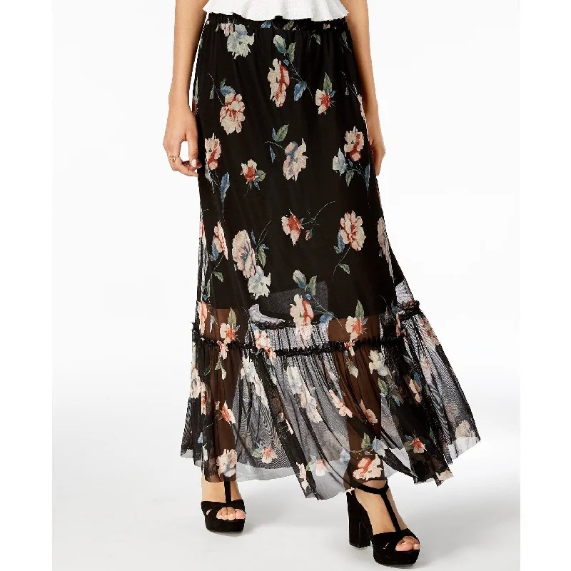 American Rag Juniors Floral Print Maxi Skirt Classic Black Combo Size Extra Large - X-Large