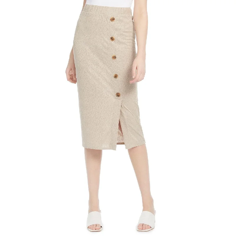 BCX Juniors' Textured-Knit Side-Button Skirt Beige Size Large