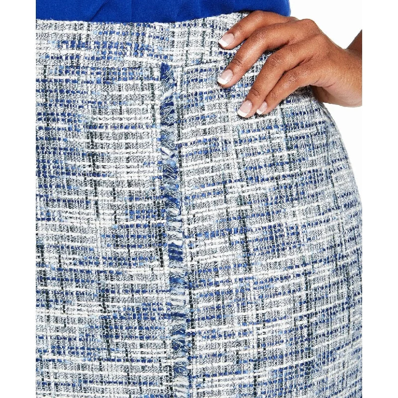 Calvin Klein Women's Tweed Fringe-Trim Pencil Skirt Blue Size 10