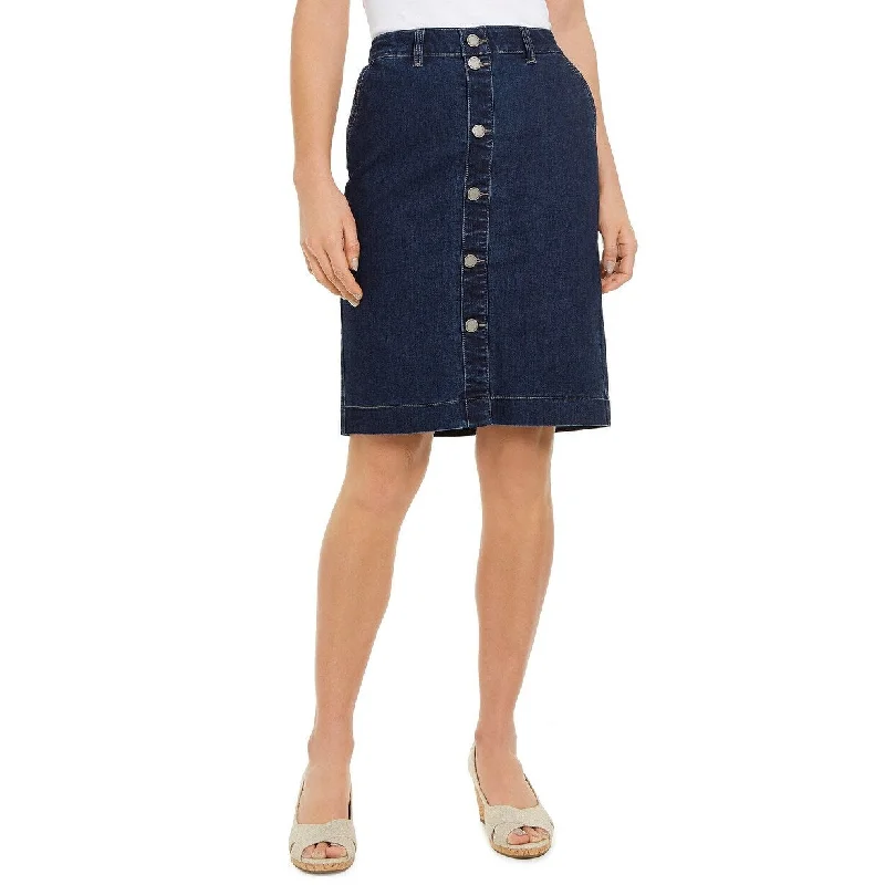 Charter Club Women's Button-Front Knee-Length Denim Skirt Blue Size 10