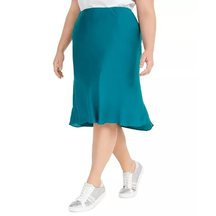 INC International Concepts Women's Plus Size Bias-Cut Midi Skirt Green Size 4X