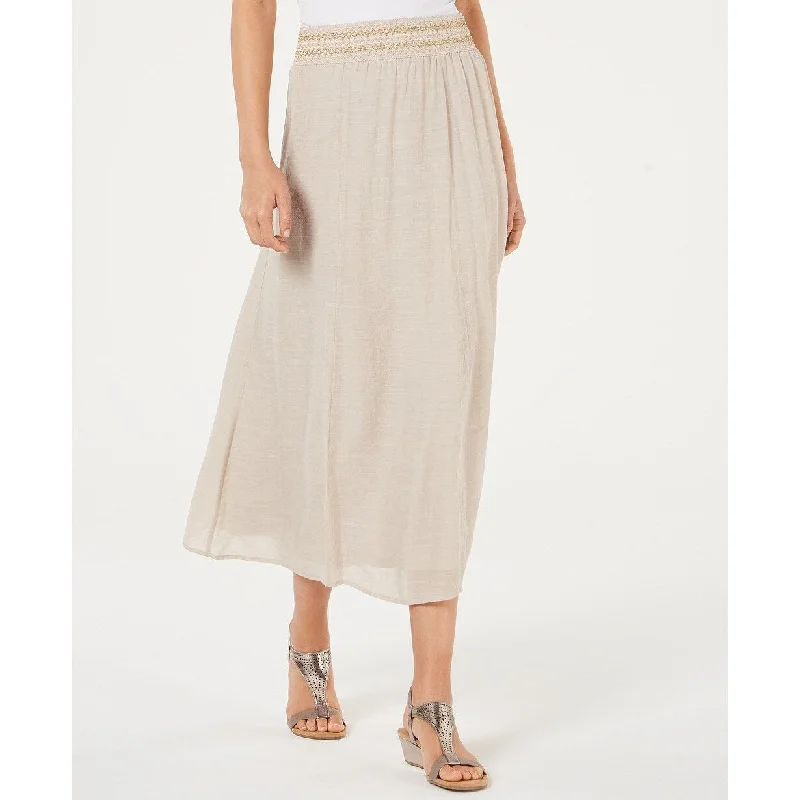 JM Collection Women's Crinkle Gauze Maxi Skirt Sugar Sand Size Large - Beige