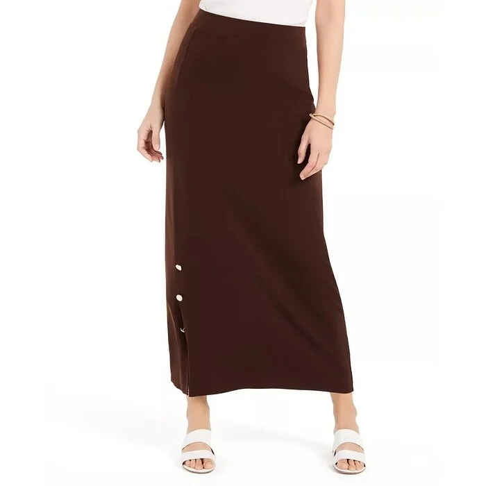 JM Women's Collection Button-Hem Skirt Brown Size Extra Large