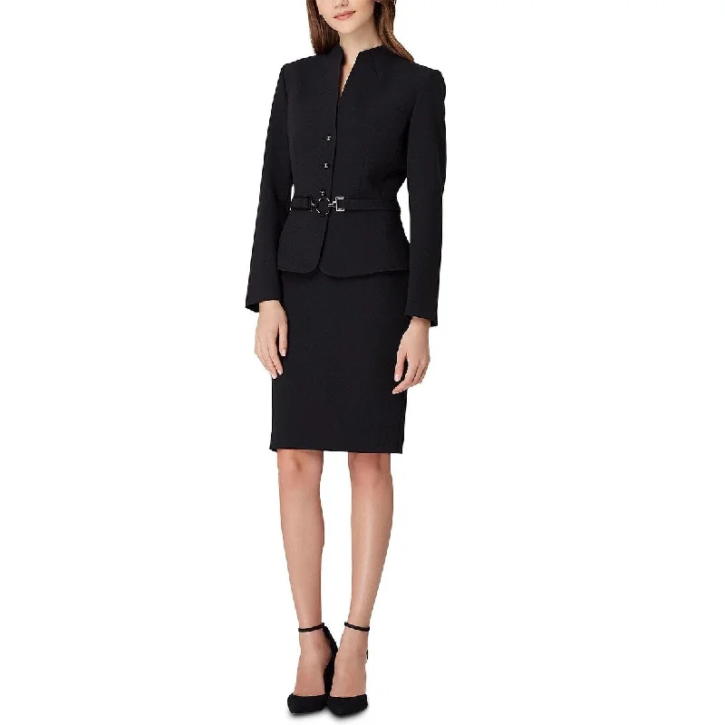 Tahari ASL Women's Belted Jacket Skirt Suit Black Size 8