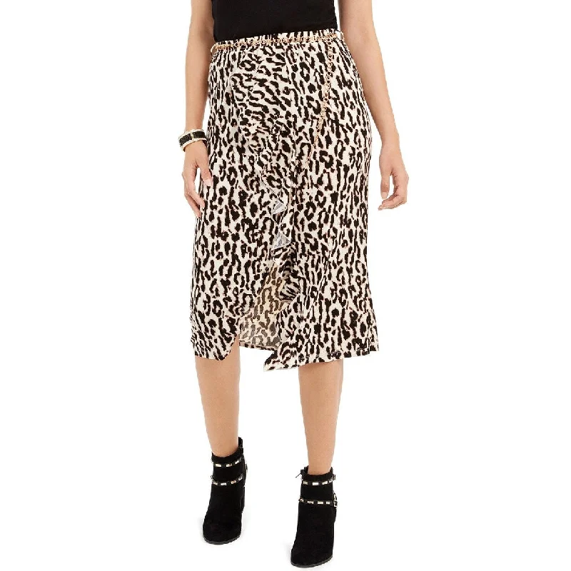 Thalia Sodi Women's Leopard-Print Ruffle-Trim Skirt Lt Beige Size Extra Small