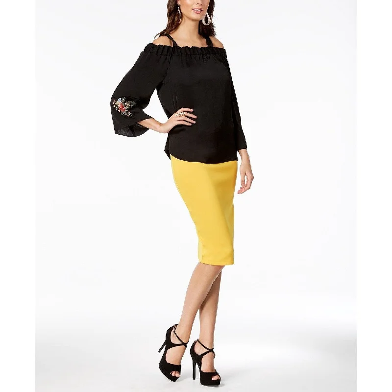 Thalia Sodi Women's Scuba Pencil Skirt Yellow Size Large